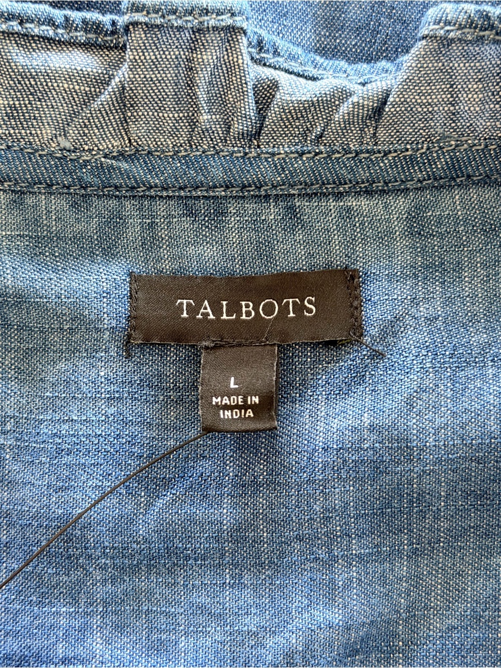 Talbots Chambray Tencel Shift Dress Blue Ruffle Sleeve Size L NWT - Picture 11 of 14